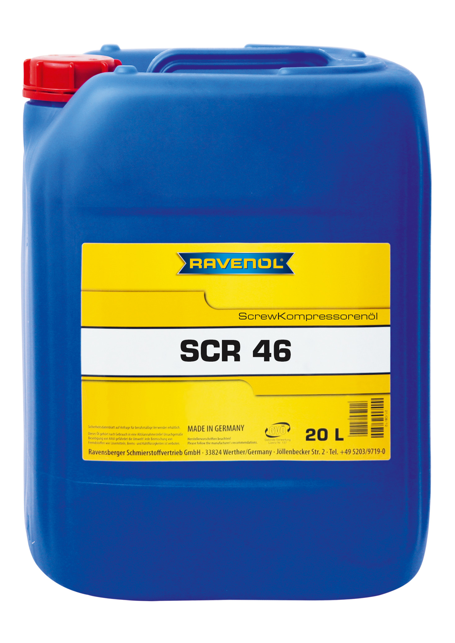 Масло компрессорное Ravenol Kompressorenoel screew scr 46, минеральное, 20L, 4014835757226
