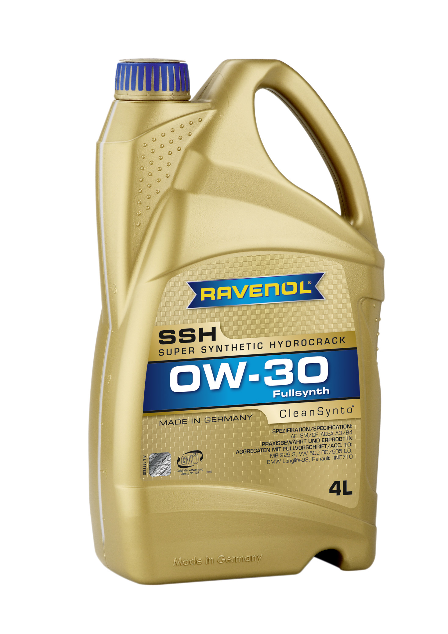 SAE 0W-30 4L SUPER SYNTHETIC HYDROCRACK SSH МОТОРНОЕ МАСЛО, 4014835795396