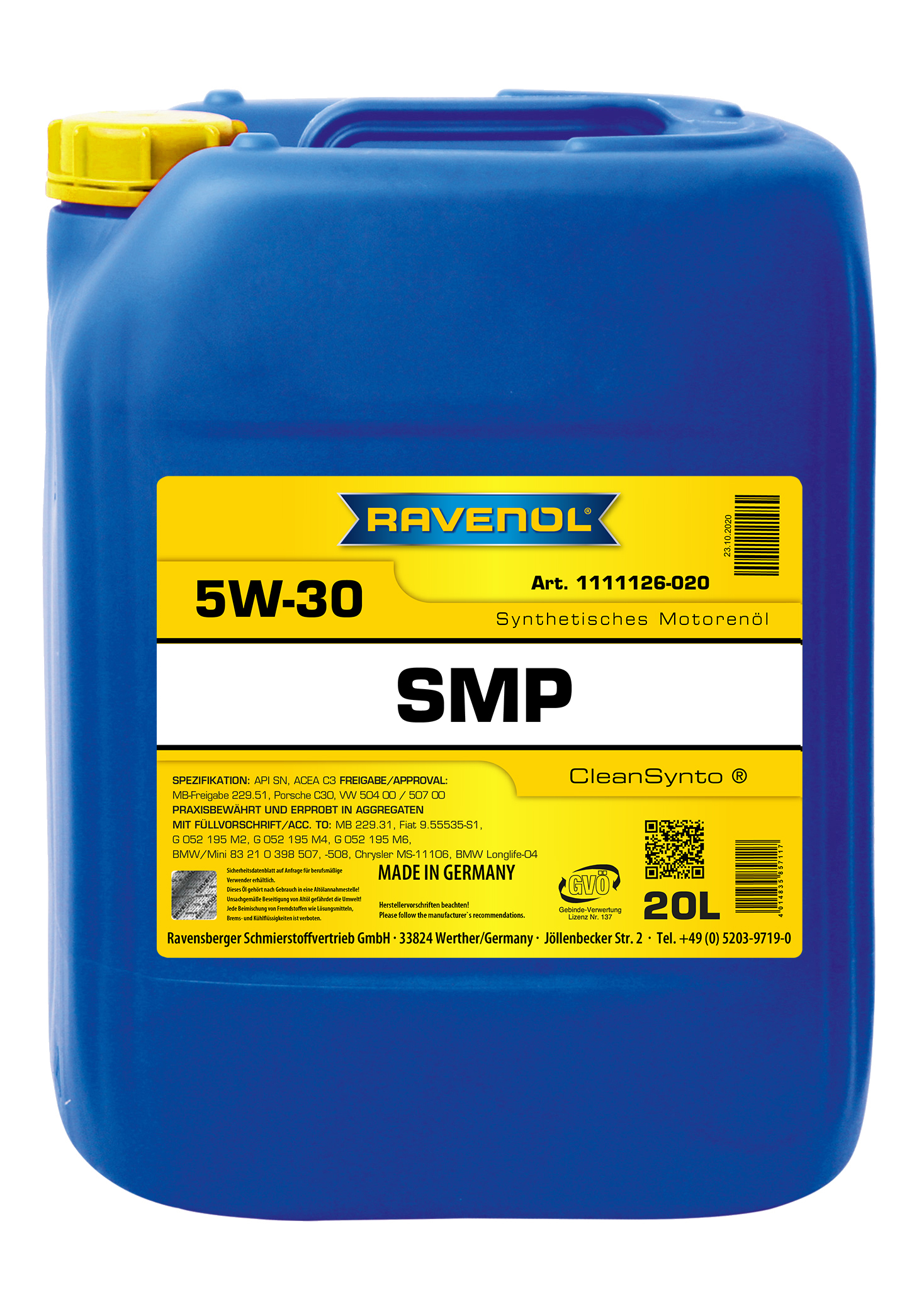 Моторное масло RAVENOL SMP SAE 5W-30 (20л) , шт, 4014835857117